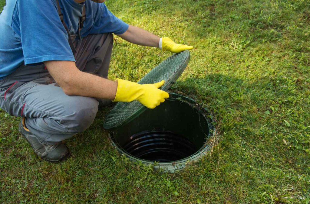 Expert septic tank repair by Painter Land Development in Lake Keowee, featuring technicians at work in a field.